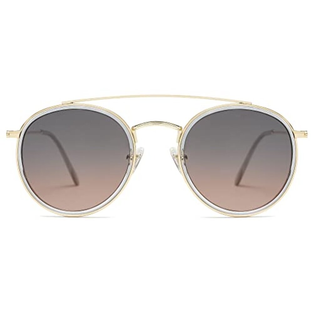 Retro Vintage Round Polarized Sunglasses for Women Men Small Double Bridge Circl
